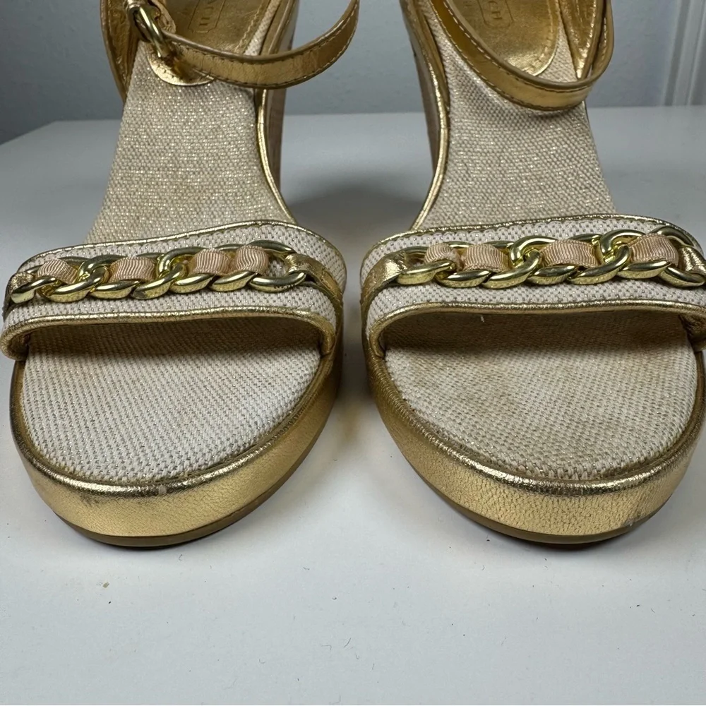 Coach Ellette Tattoo Cork Wedge Heel Sandals Rose Size 7.5 - Picture 4 of 11